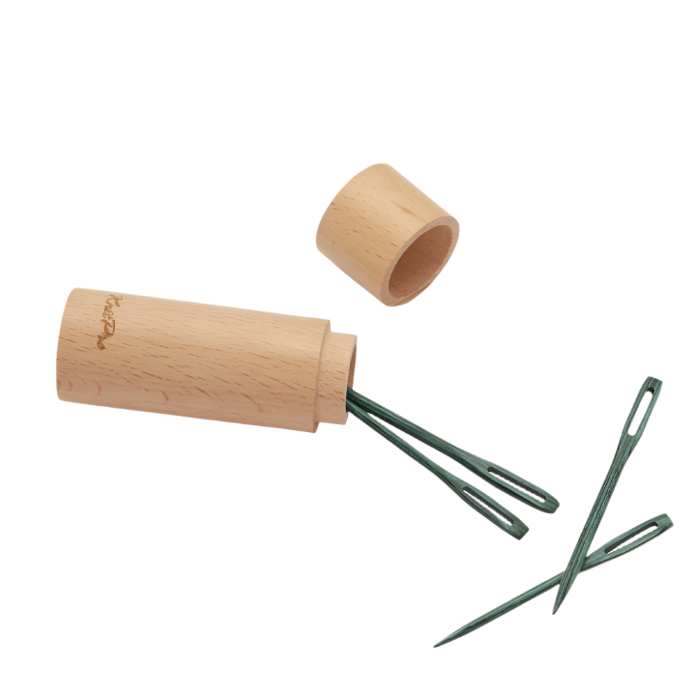KnitPro Knitting Needles The Mindful Collection | Teal Wooden Darning Needles in Beech Wood Container