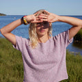 Lang Yarns Knitting Pattern CHRISTINE Top down short-sleeve sweater Pattern Bundle in Cotton Tweed by LANGYARNS | Punto 90-008