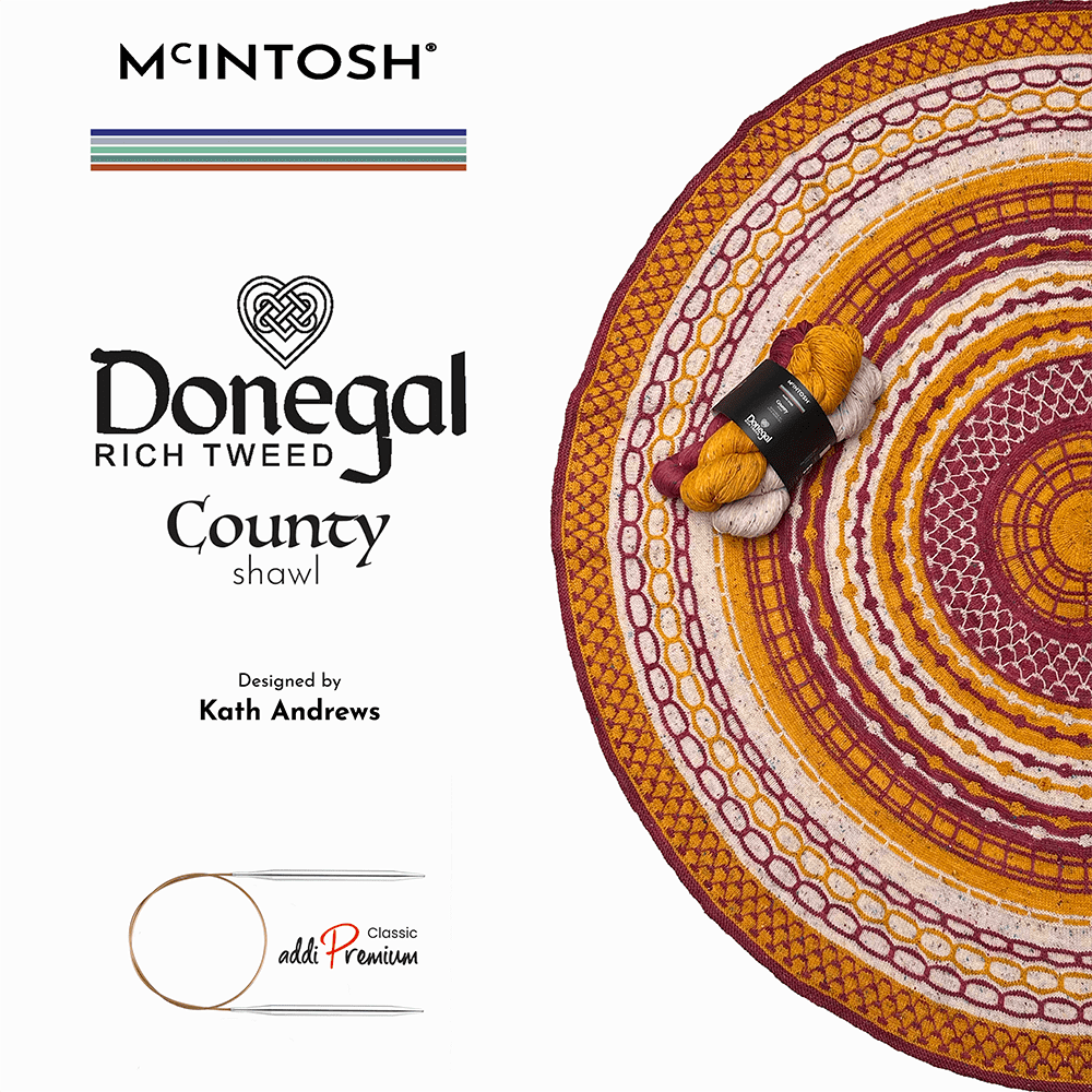 McIntosh knitting pattern 1. Northwest Ireland / Yes County Shawl | Donegal Rich Tweed 4-Ply | by Kath Andrews