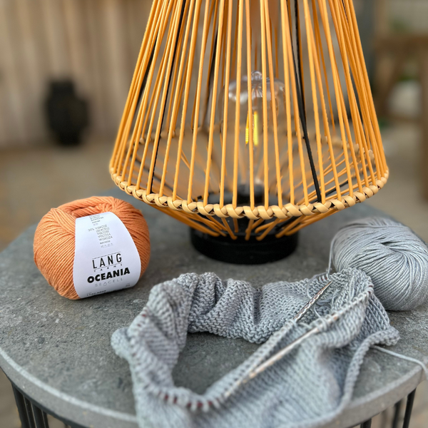 LANGYARN and Close-up of OCEANIA fabric highlighting sheen and colour depth