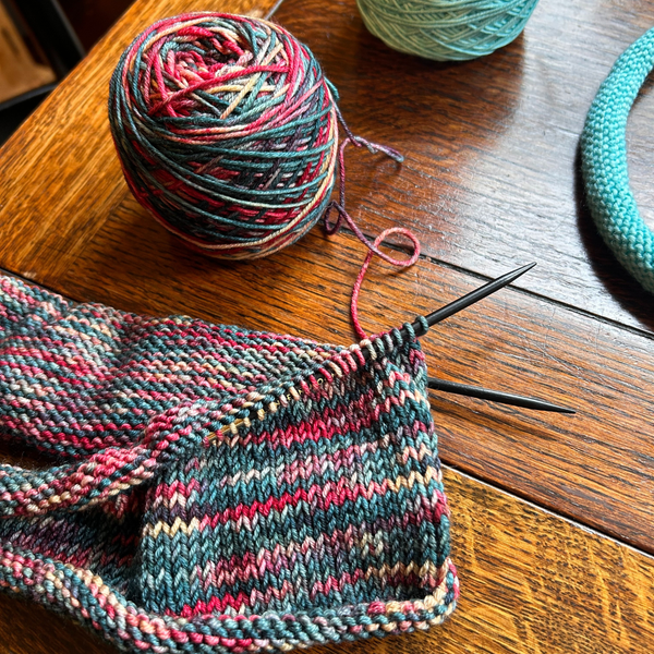 Knitting on a table