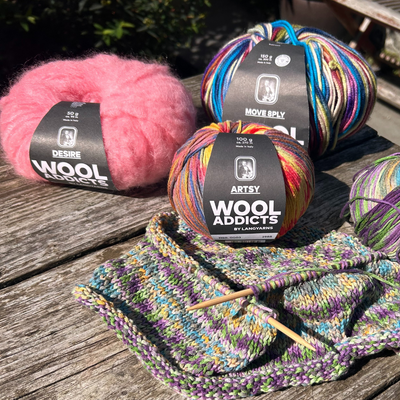 Selection of Wool Addicts yarns on a table