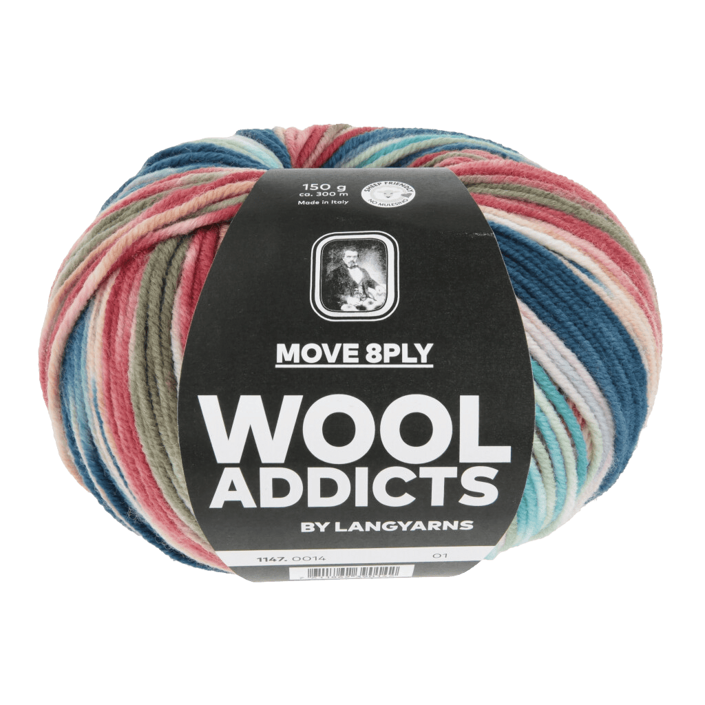 LANGYARNS Kit Knitting Pattern Small - Medium | 4 balls / Red / Navy / Olive / Turquoise 1147.0014 GOOD MOVES Top Down Sweater Pattern Bundle in Move 8ply by LANGYARNS | Punto 79-010