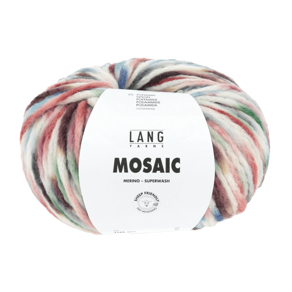LANGYARNS Kit Knitting Pattern Small - Medium | 6 balls / Turquoise / Red / Green / Mauve 1165.0010 LOTTE Sweater Pattern Bundle in Mosaic by LANGYARNS | Punto 84-041
