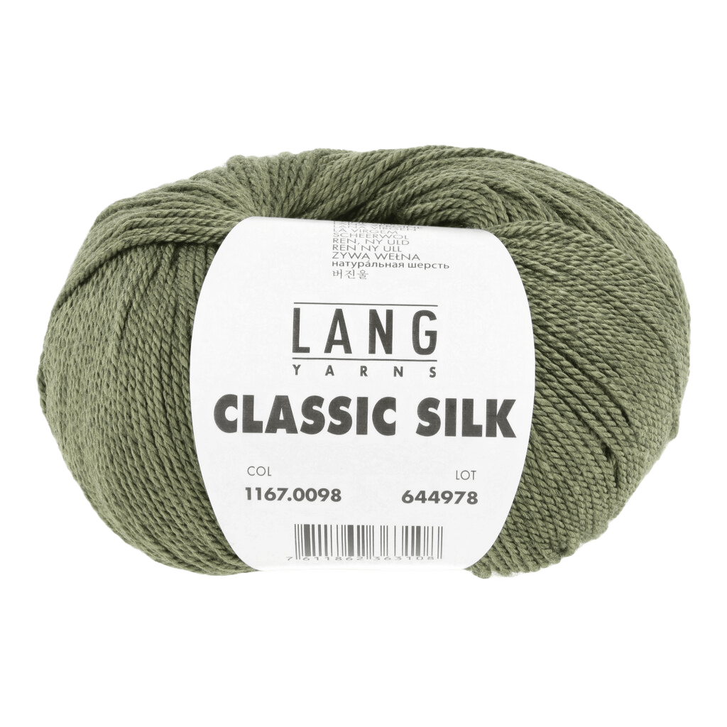 LANGYARNS Kits Knitting Pattern Small - Medium | 9 balls / dark olive 1167.0098 ANUK Cardigan Pattern Kit in CLASSIC SILK by LANGYARNS | Fatto a Mano 290-023