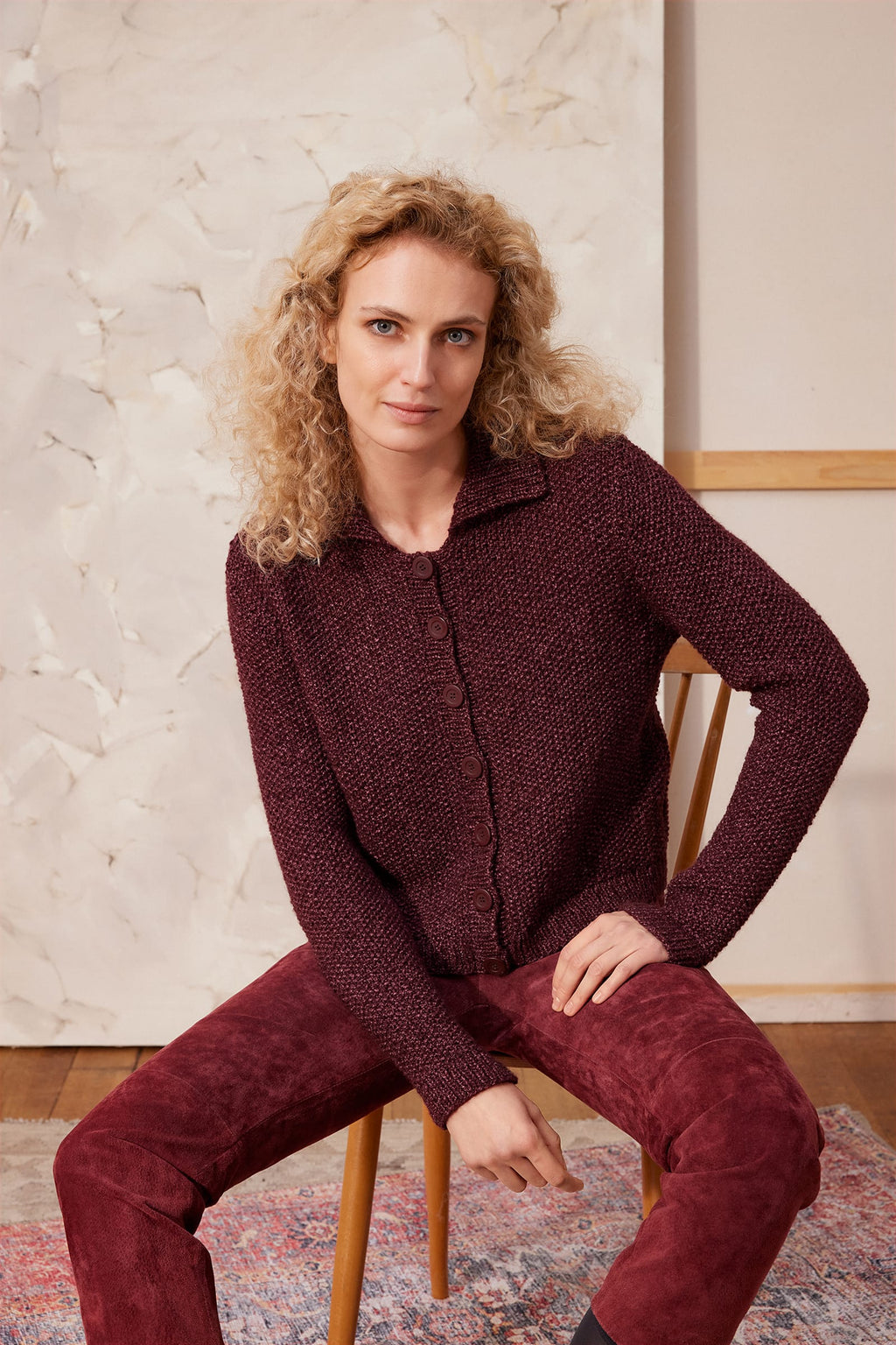 LANGYARNS Kit Knitting Pattern Small | 9 balls / dark red 1191.0061 Hela Jacket Pattern Bundle in Luma by LANGYARNS | Fatto a Mano 290-010