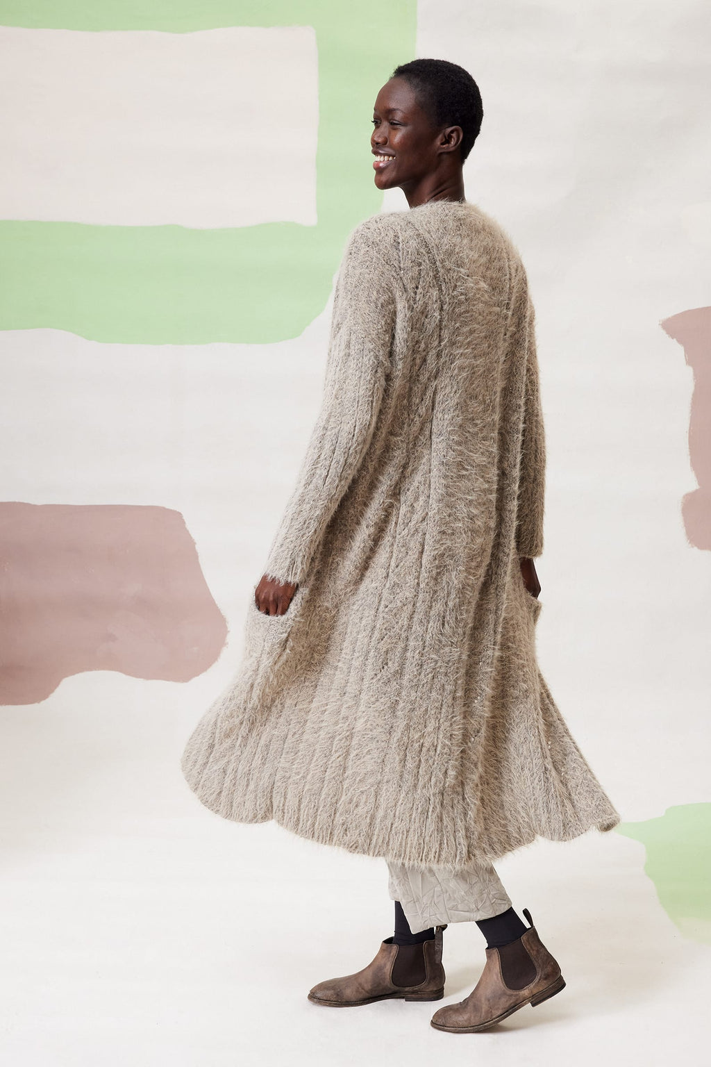 LANGYARNS Kit Knitting Pattern Bust 130cm Length 113cm | 5 balls 1062.0096 | 7 balls 1186.0025 | 7 balls 39.0070 Umamya Coat Pattern Bundle in Alpaca Soxx 4ply with Paillettes & Fluffy by LANGYARNS | Fatto a Mano 290-033