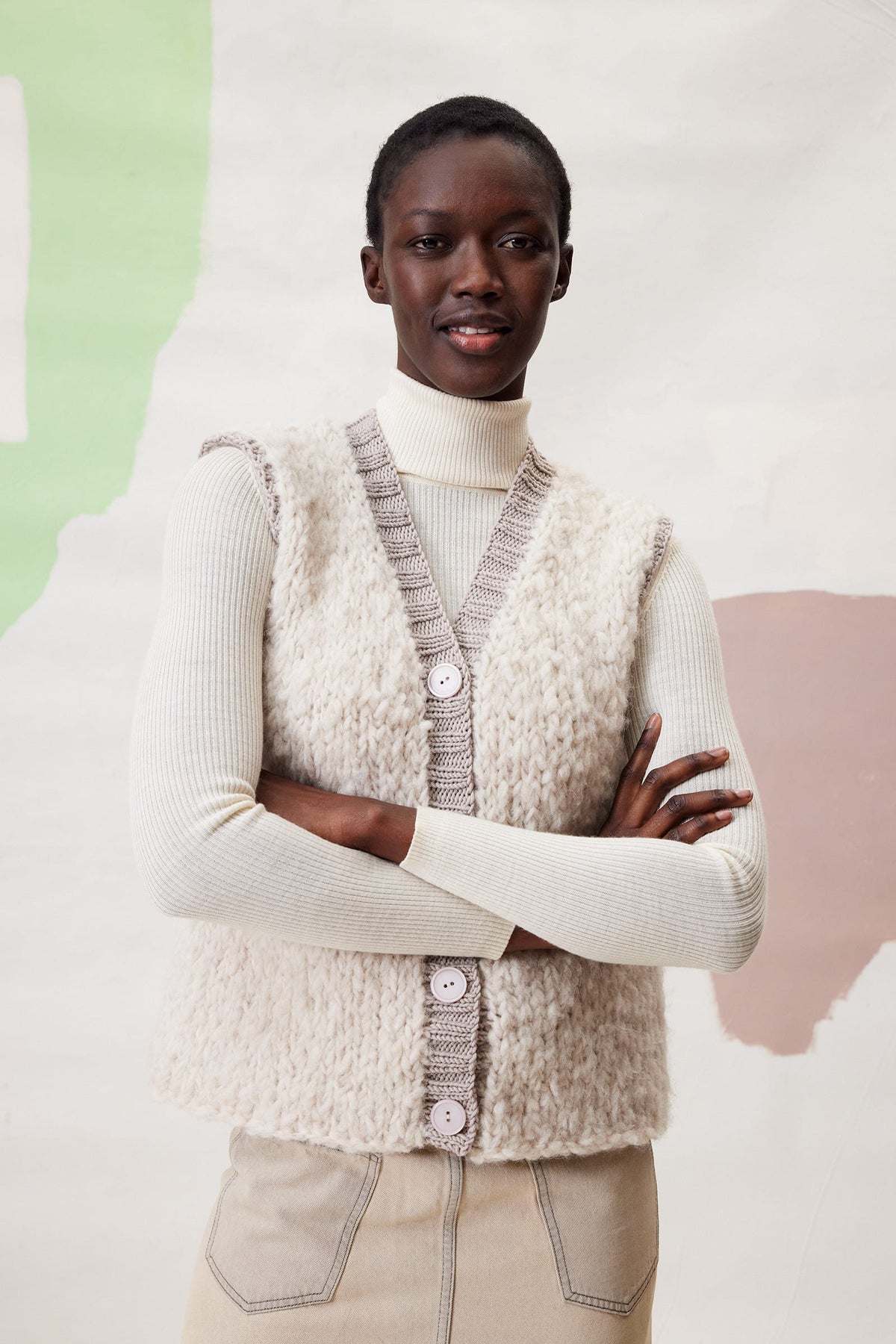 LANGYARNS Kit Knitting Pattern Small - Large | 5 balls 1188.0094 | 2 balls 733.0096 Maureen Vest Pattern Bundle in Shirley & Merino 70 by LANGYARNS | Fatto a Mano 290-036
