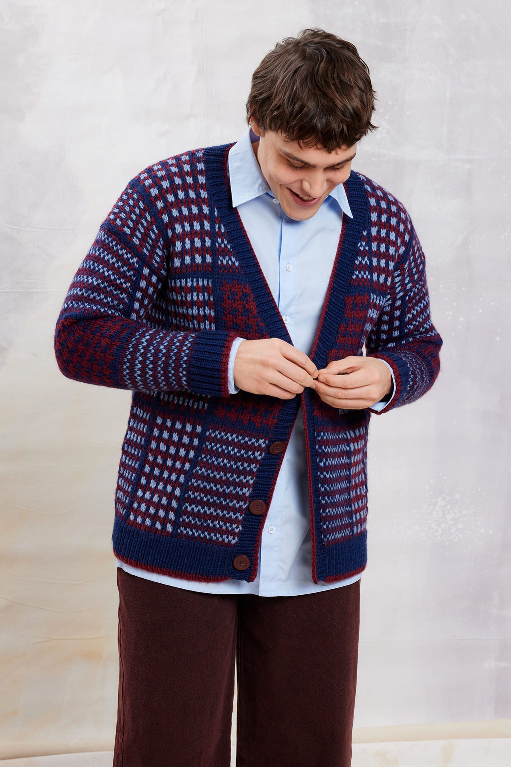 LANGYARNS Kit Knitting Pattern Small - Medium | 9 balls 714.0035 | 6 balls 714.0033 | 5 balls 714.0264 Calvin Cardigan Pattern Bundle in Carpe Diem by LANGYARNS | Fatto a Mano 290-066