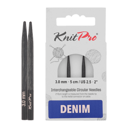 KnitPro Knitting Needles 3.0mm KnitPro | Denim Indigo Wood | 5cm Mini Interchangeable Knitting Needle Tips