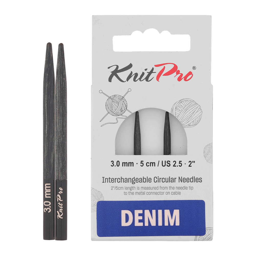 KnitPro Knitting Needles 3.0mm KnitPro | Denim Indigo Wood | 5cm Mini Interchangeable Knitting Needle Tips