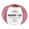 Ball of pink yarn with a Lang Yarns label on a white background