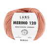Ball of pink yarn with a Lang Yarns label on a green background