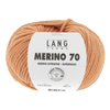 Ball of Lang Yarns Merino 70 yarn with a label on a white background