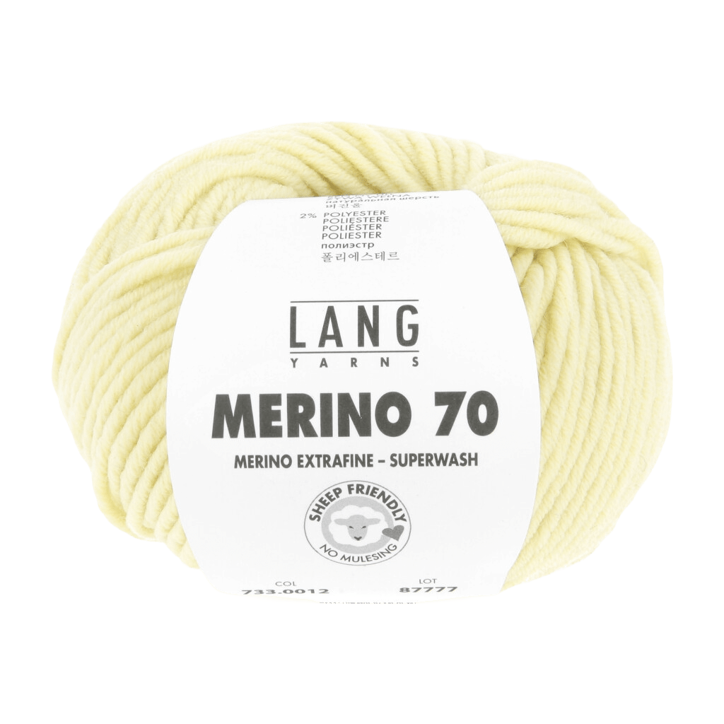 LANGYARNS Knitting Pattern Small-Medium - 12 balls / Baby Yellow 733.0012 Sweater Pattern Bundle in MERINO 70 by LANGYARNS | Punto 55-007