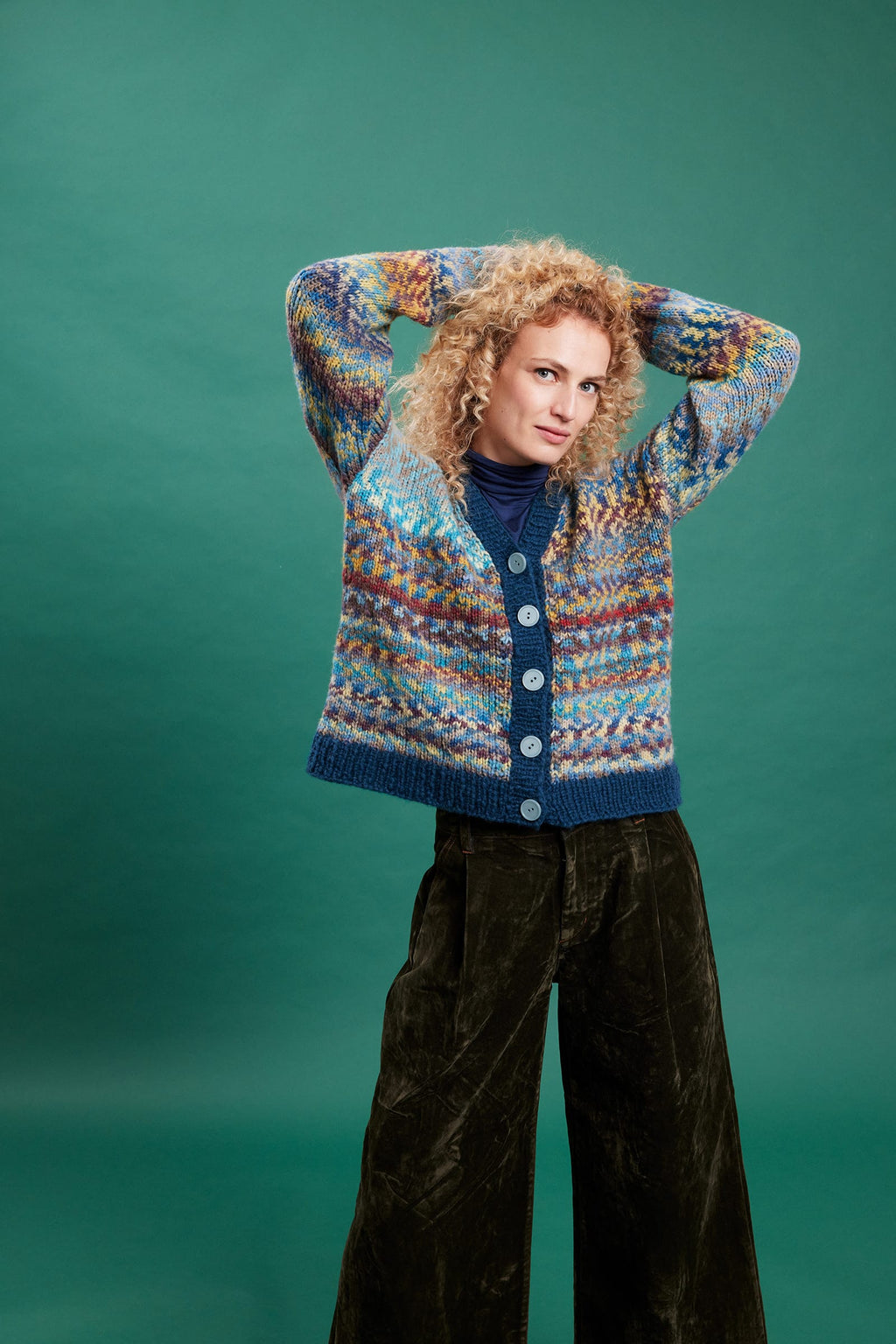 LANGYARNS Kit Knitting Pattern Small | 1 ball 1162.0033 | 3 balls 1077.0028 PEPITA Top Down Cardigan Pattern Bundle in Cloud Funky & Promise by LANGYARNS | Punto 93-001