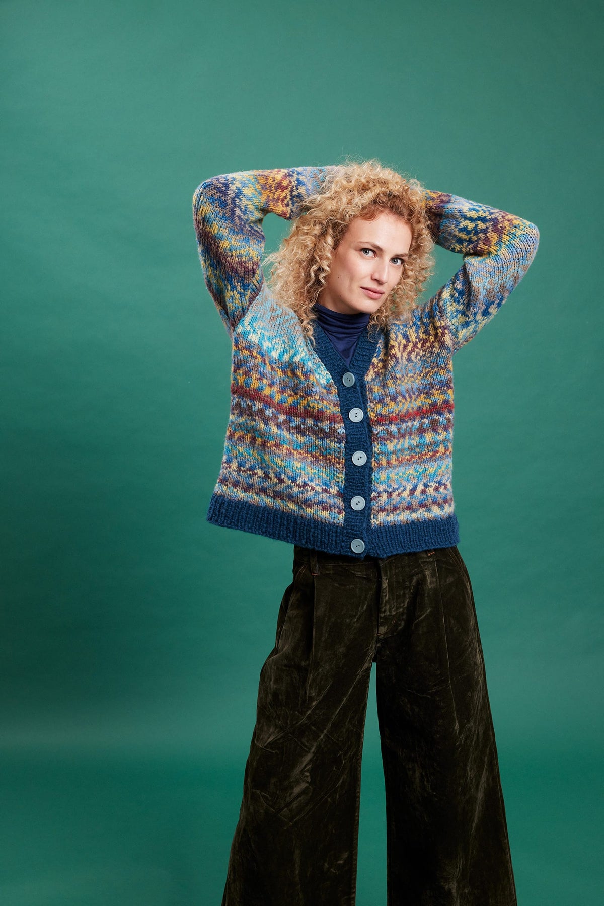 LANGYARNS Kit Knitting Pattern Small | 1 ball 1162.0033 | 3 balls 1077.0028 PEPITA Top Down Cardigan Pattern Bundle in Cloud Funky & Promise by LANGYARNS | Punto 93-001