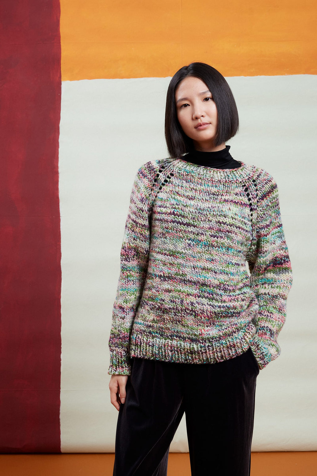LANGYARNS Kit Knitting Pattern TAWNEE Top Down Sweater Pattern Bundle in Twister by LANGYARNS | Punto 95-002