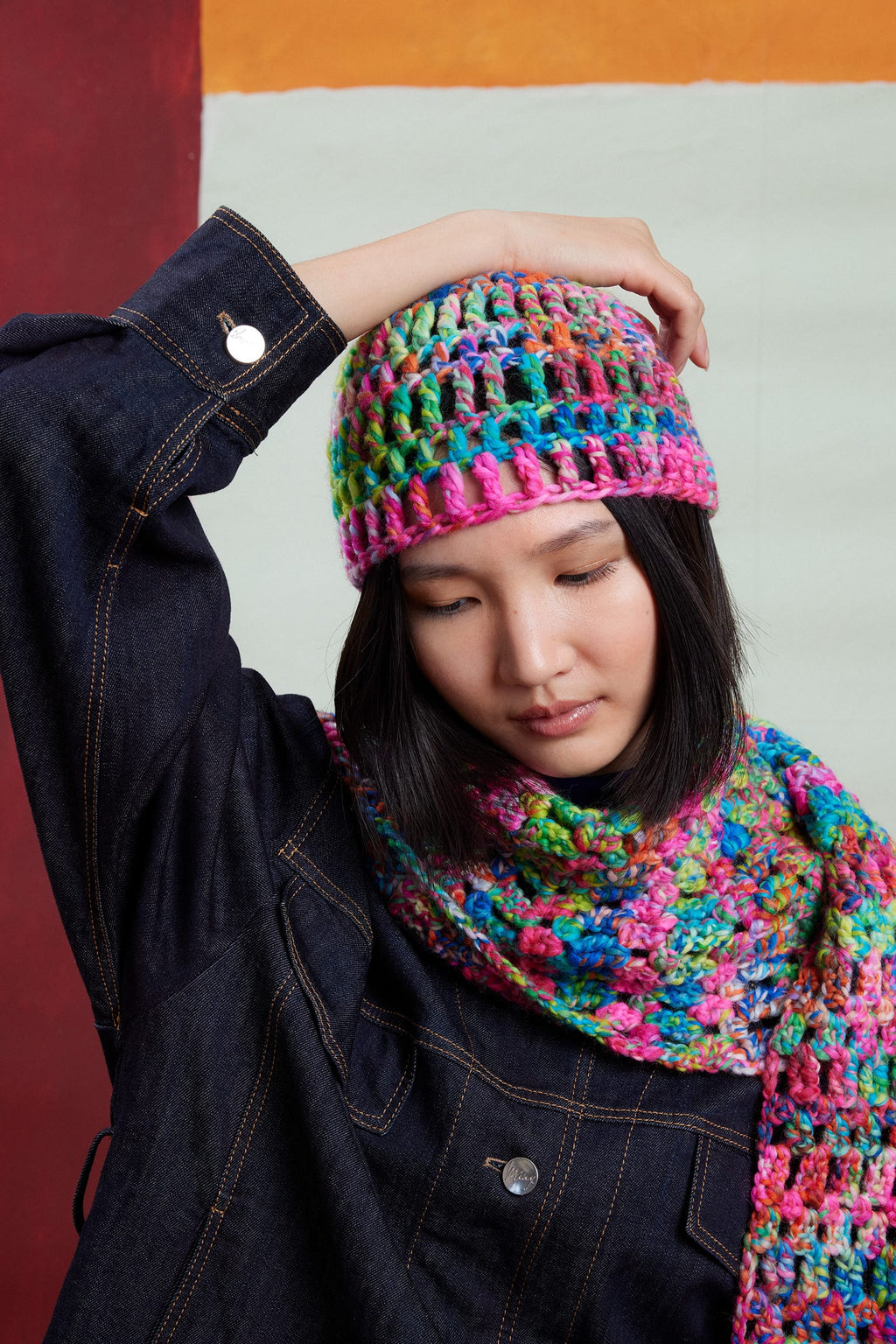 LANGYARNS Kit Knitting Pattern RADHA Crocheted hat Pattern Bundle in Twister by LANGYARNS | Punto 95-009