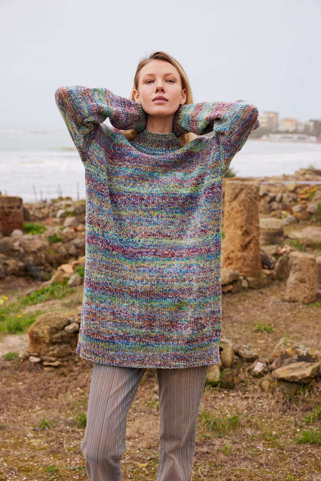 LANGYARNS Kit Knitting Pattern CARYS Long sweater Pattern Bundle in Prisma by LANGYARNS | Punto 96-007