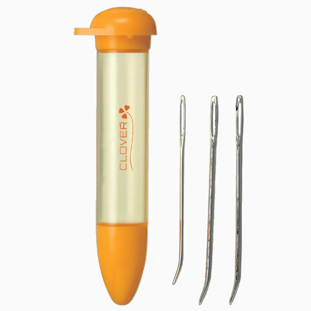 3 darling needles with bent tips by Clover and storage case in orange
