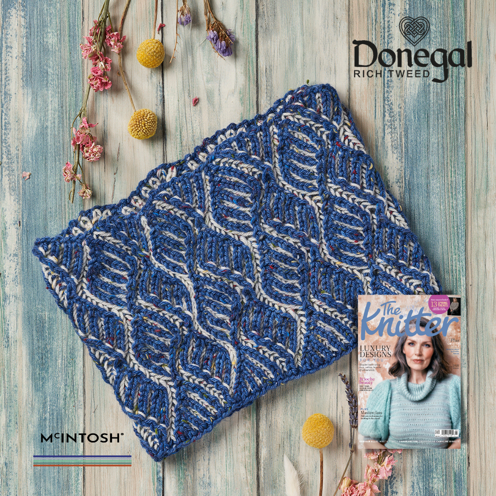 Gwynver brioche cowl yarn kit - Donegal Rich Tweed DK | The Knitter Issue 201