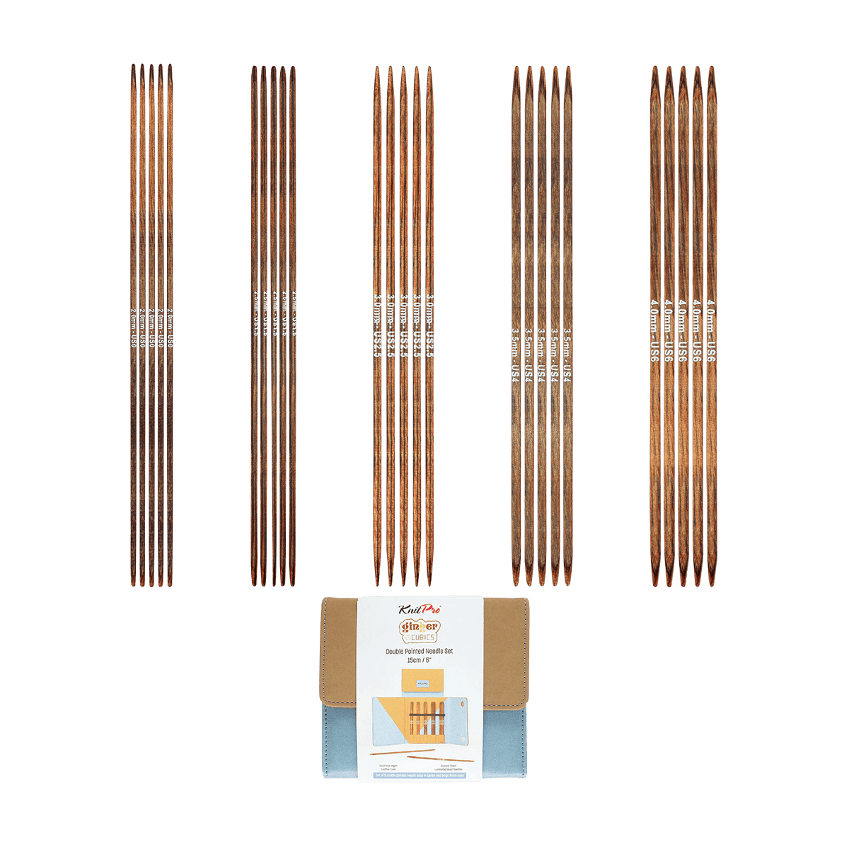KnitPro Knitting Needles KnitPro | Ginger Cubics | Double Pointed Knitting Needle Set 15cm