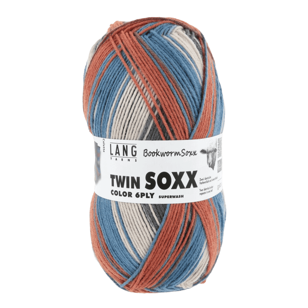 LANGYARNS Yarn Colette - Blue / Orange / Navy LANGYARNS | Twin Soxx - Book Worm Soxx | 6 PLY | 600