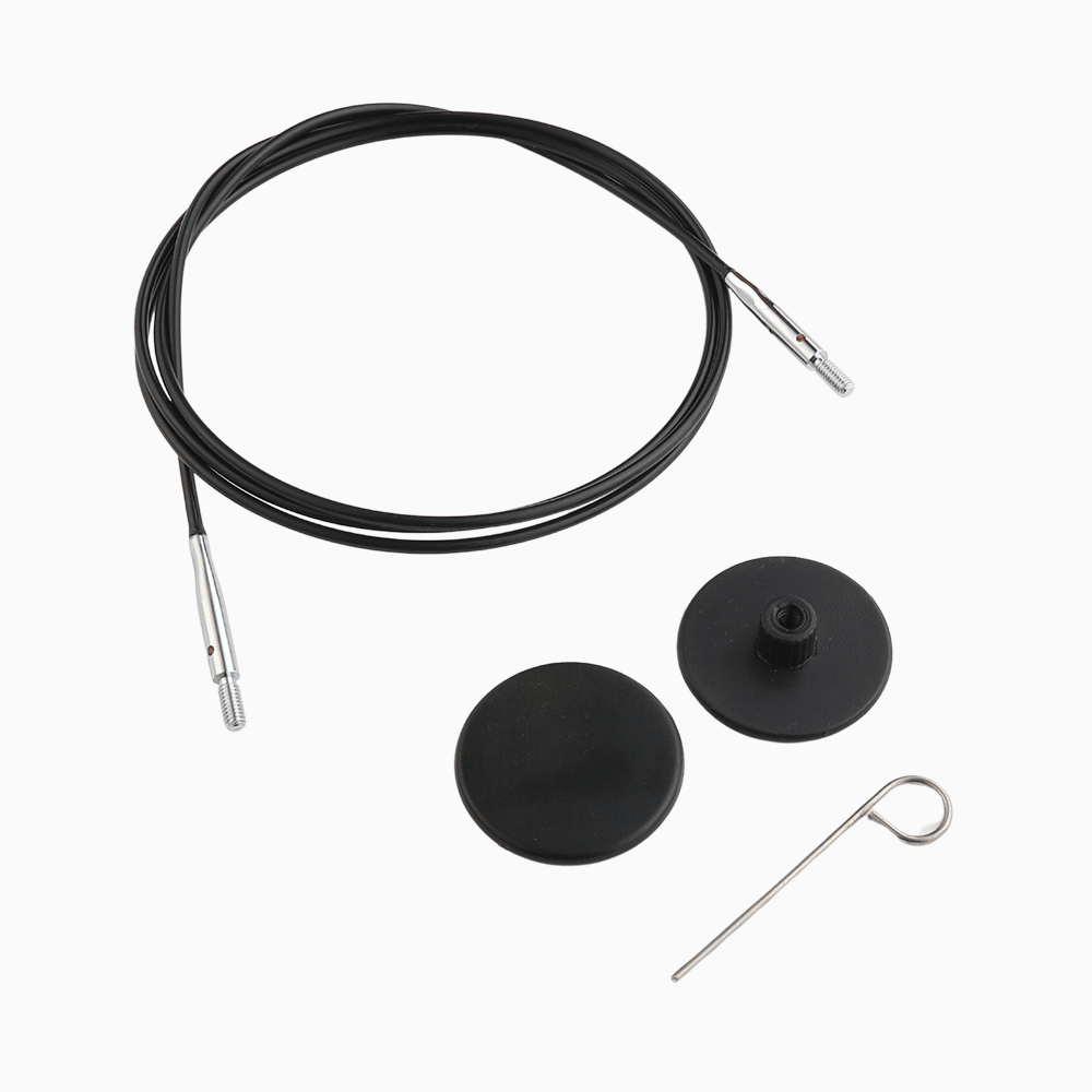 KnitPro | Black Nylon Coated Stainless Steel 360º Swivel Cables with Silver Connectors
