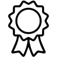 a black and white line icon of a rosette