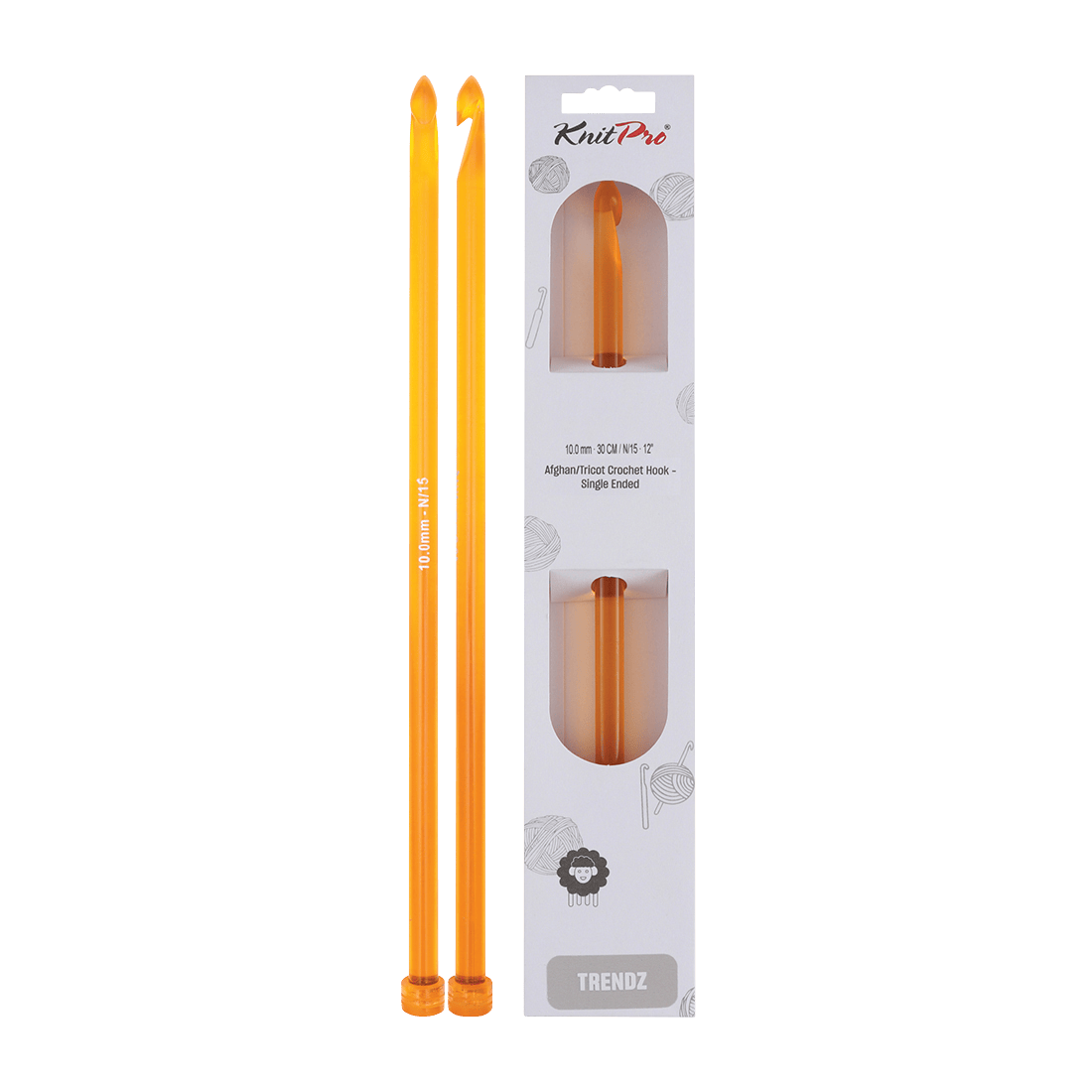 KnitPro Crochet Hooks 10.0mm KnitPro | Trendz | 30cm Single Ended Tricot Afghan / Tunisian Crochet Hooks