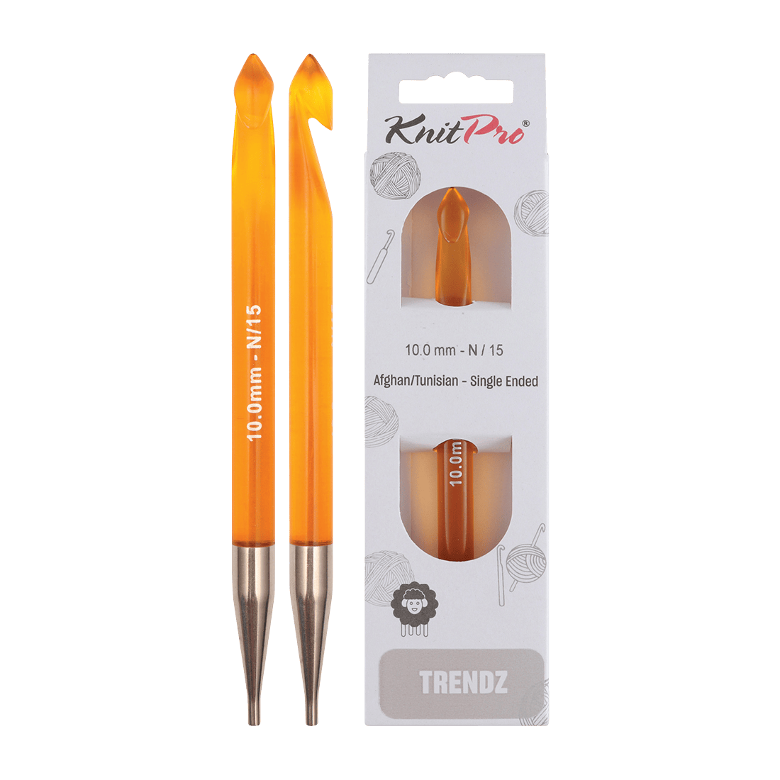 KnitPro Crochet Hooks 10.0mm KnitPro | Trendz | Single Ended Afghan / Tunisian Crochet Hooks