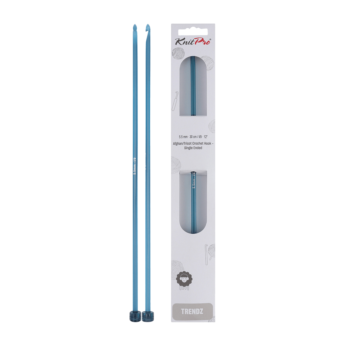 KnitPro Crochet Hooks 5.5mm KnitPro | Trendz | 30cm Single Ended Tricot Afghan / Tunisian Crochet Hooks