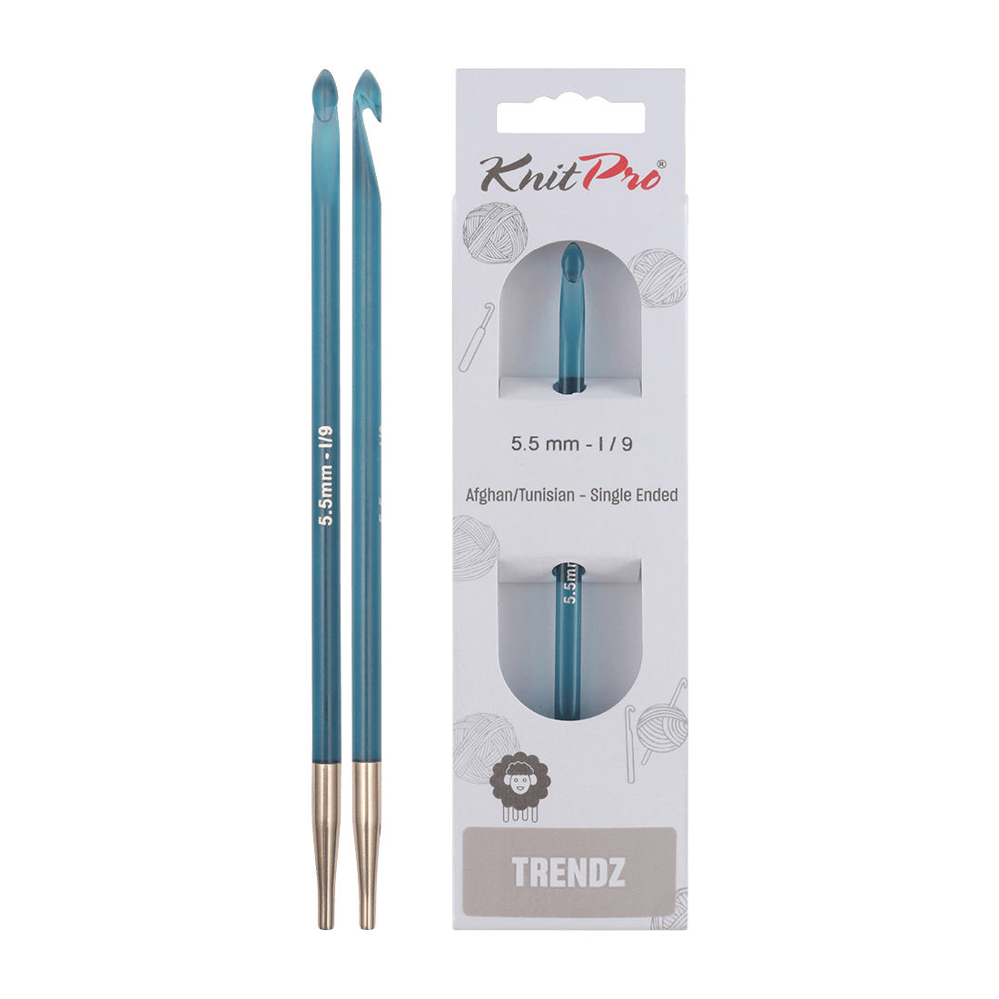 KnitPro Crochet Hooks 5.5mm KnitPro | Trendz | Single Ended Afghan / Tunisian Crochet Hooks
