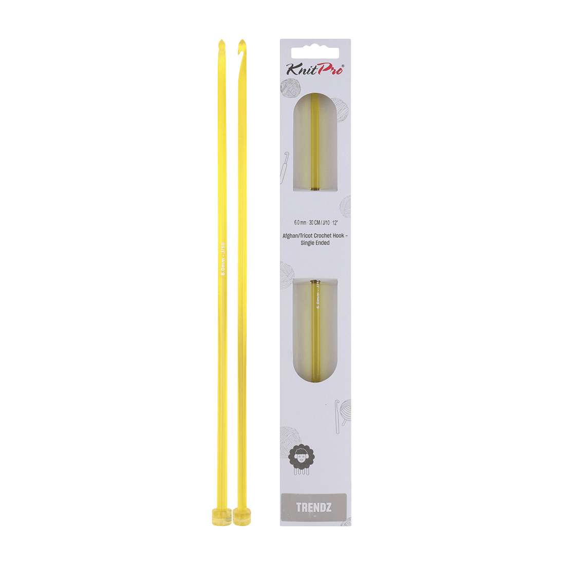 KnitPro Crochet Hooks 6.0mm KnitPro | Trendz | 30cm Single Ended Tricot Afghan / Tunisian Crochet Hooks
