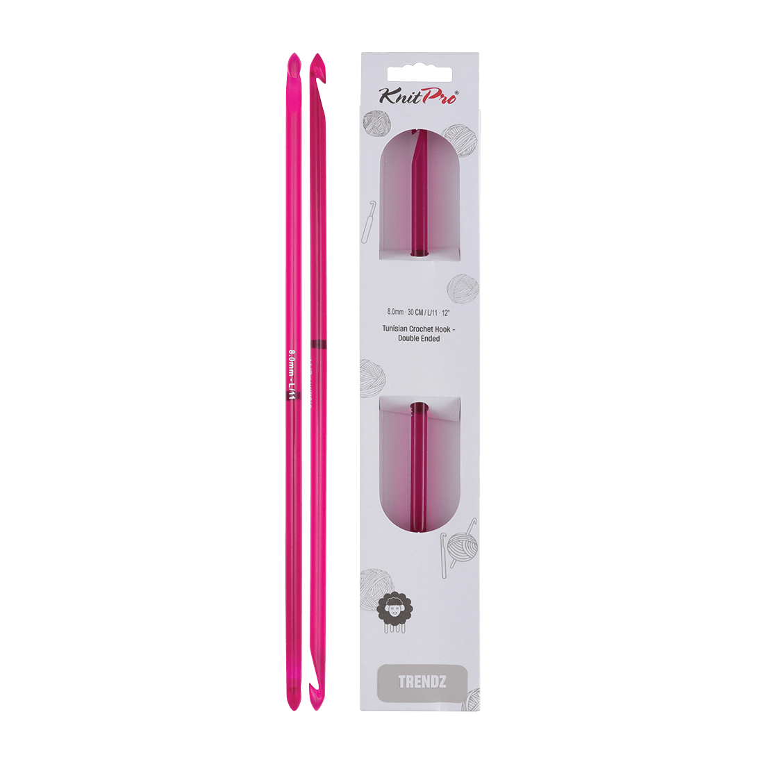 KnitPro Crochet Hooks 8.0mm KnitPro | Trendz | 30cm Double Ended Traditional Tunisian Crochet Hooks
