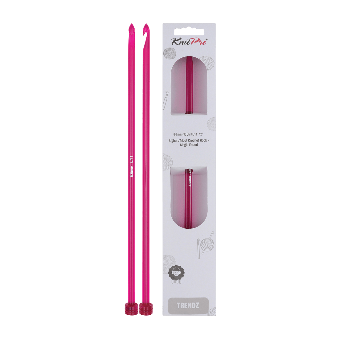 KnitPro Crochet Hooks 8.0mm KnitPro | Trendz | 30cm Single Ended Tricot Afghan / Tunisian Crochet Hooks