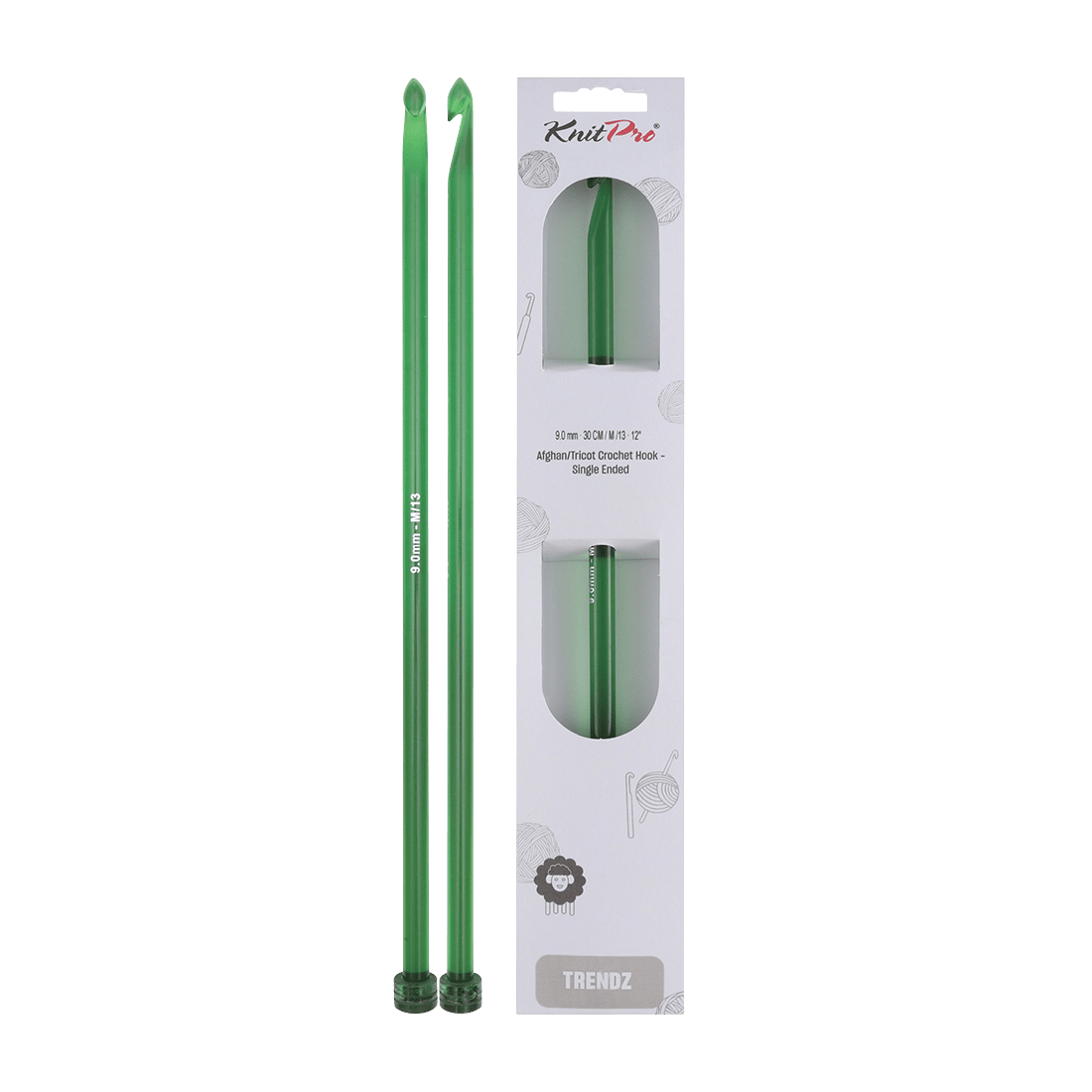 KnitPro Crochet Hooks 9.0mm KnitPro | Trendz | 30cm Single Ended Tricot Afghan / Tunisian Crochet Hooks