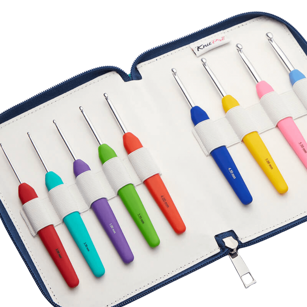 KnitPro Crochet Hooks KnitPro | Waves | Single Ended Crochet Set - 9 Crochet Hooks | Blue Green fabric case