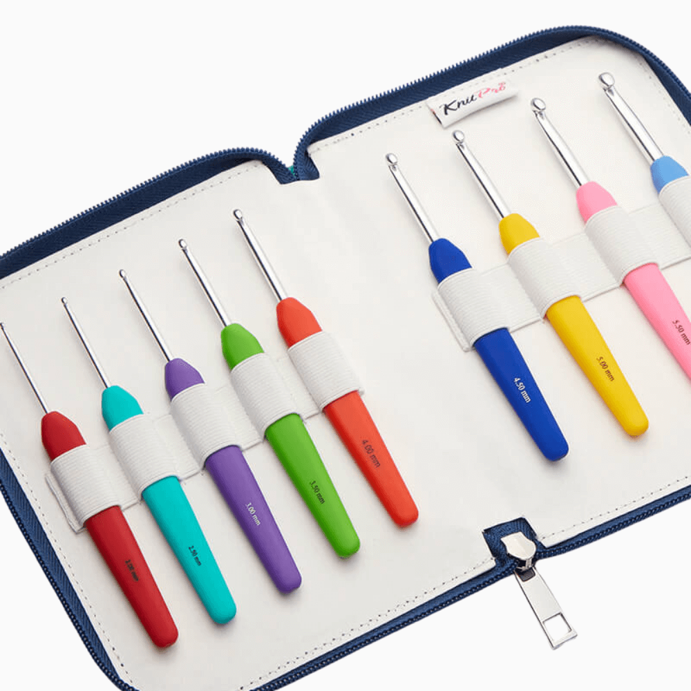 KnitPro Crochet Hooks KnitPro | Waves | Single Ended Crochet Set - 9 Crochet Hooks | Blue Green fabric case