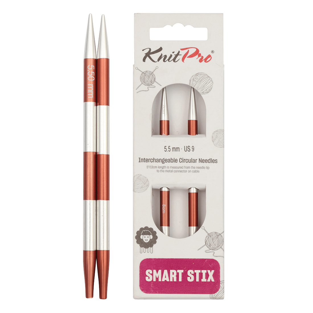 KnitPro Knitting Needles 10 cm Interchangeable Needle Tips / 5.5mm KnitPro | SmartStix | Interchangeable Knitting Needle Tips
