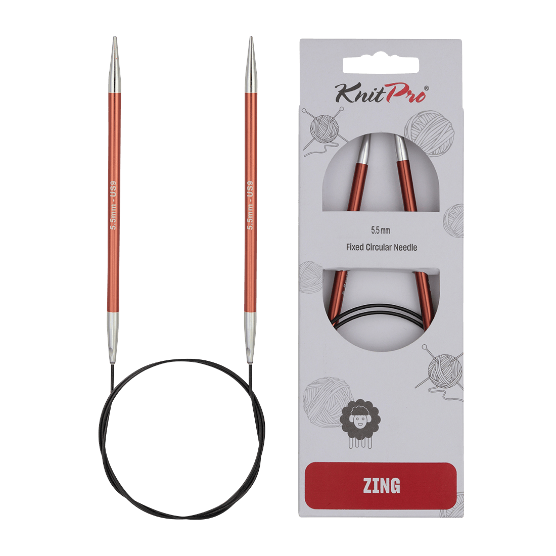 KnitPro Knitting Needles 100cm / 5.5mm KnitPro | Zing | Fixed Circular Knitting Needles