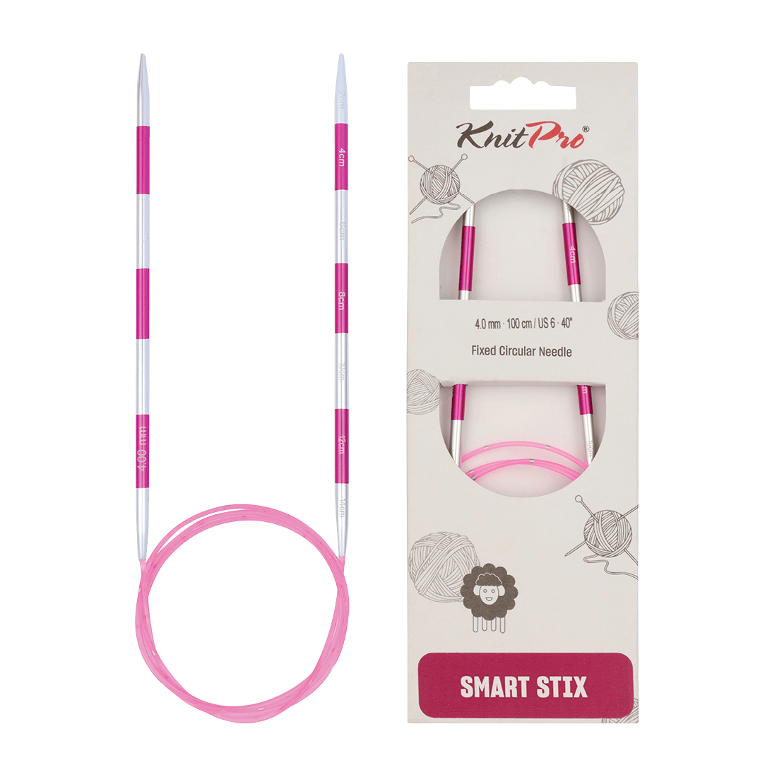 KnitPro Knitting Needles 100cm Pink / 2.0mm KnitPro | SmartStix | Fixed Circular Knitting Needles