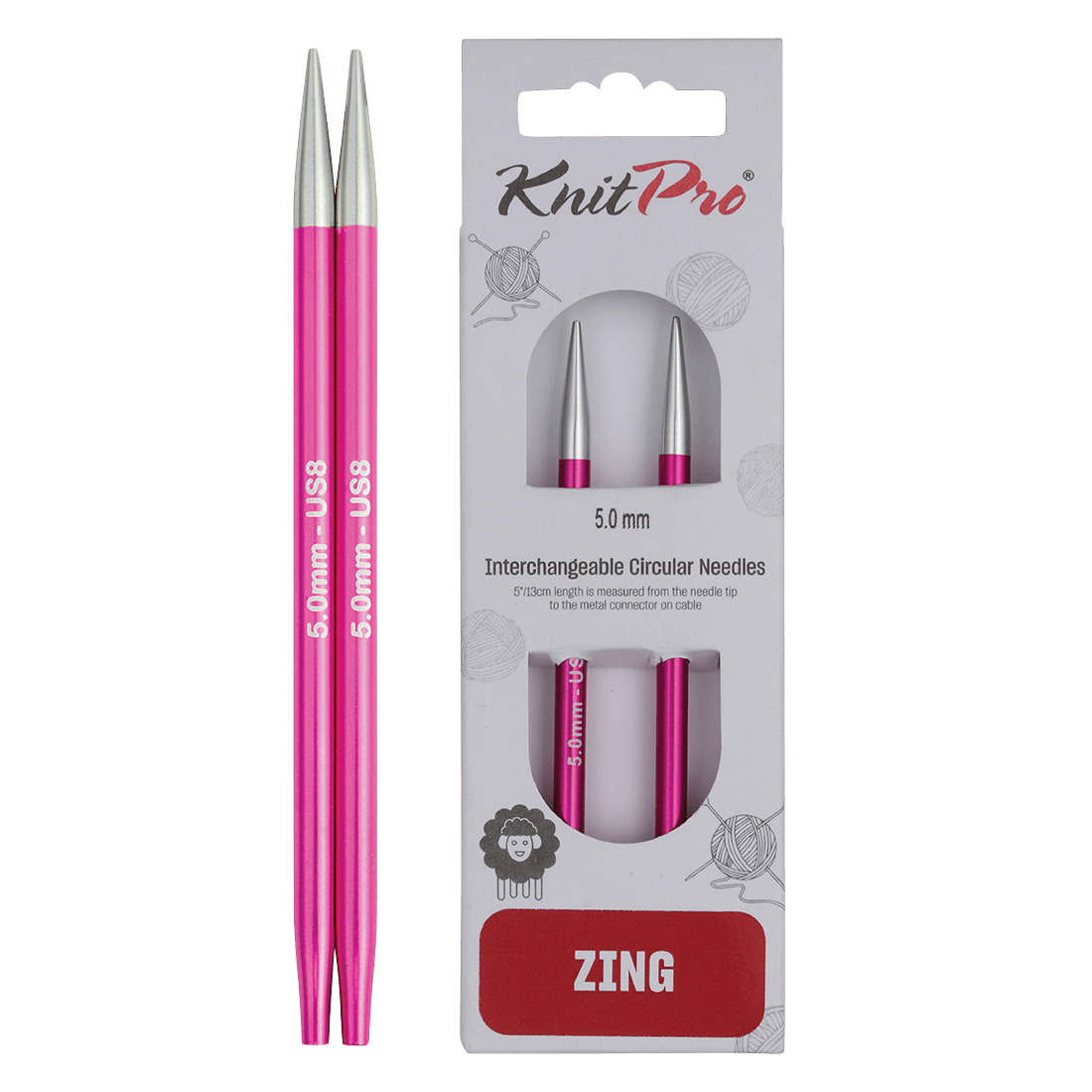 KnitPro Knitting Needles 10cm / 5.0mm KnitPro | Zing | Interchangeable Knitting Needle Tips