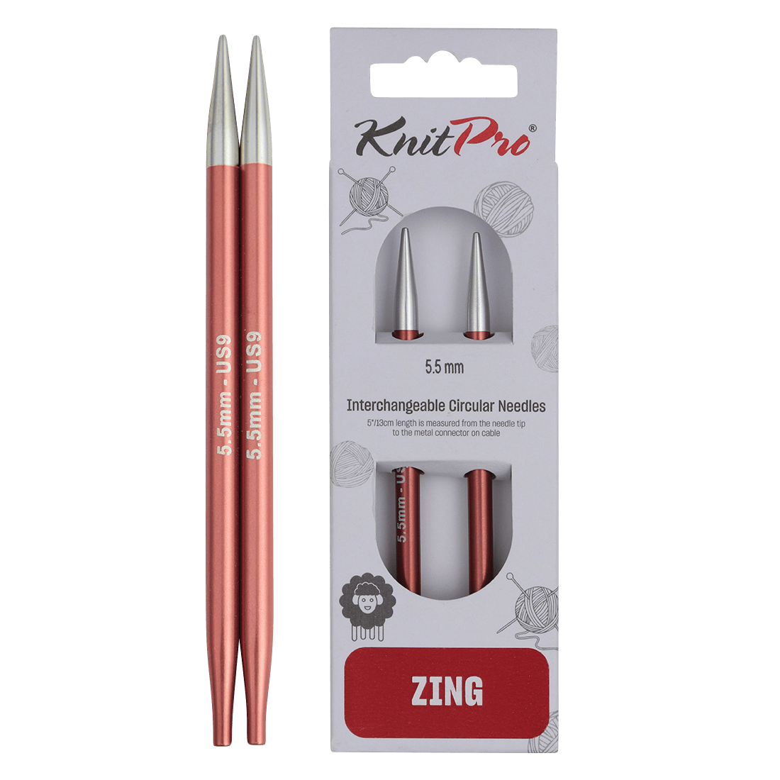 KnitPro Knitting Needles 10cm / 5.5mm KnitPro | Zing | Interchangeable Knitting Needle Tips