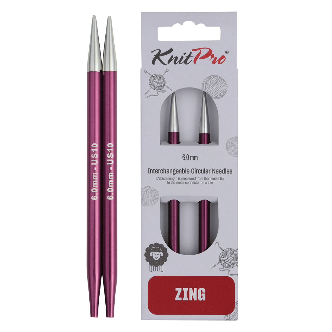 KnitPro Knitting Needles 10cm / 6.0mm KnitPro | Zing | Interchangeable Knitting Needle Tips