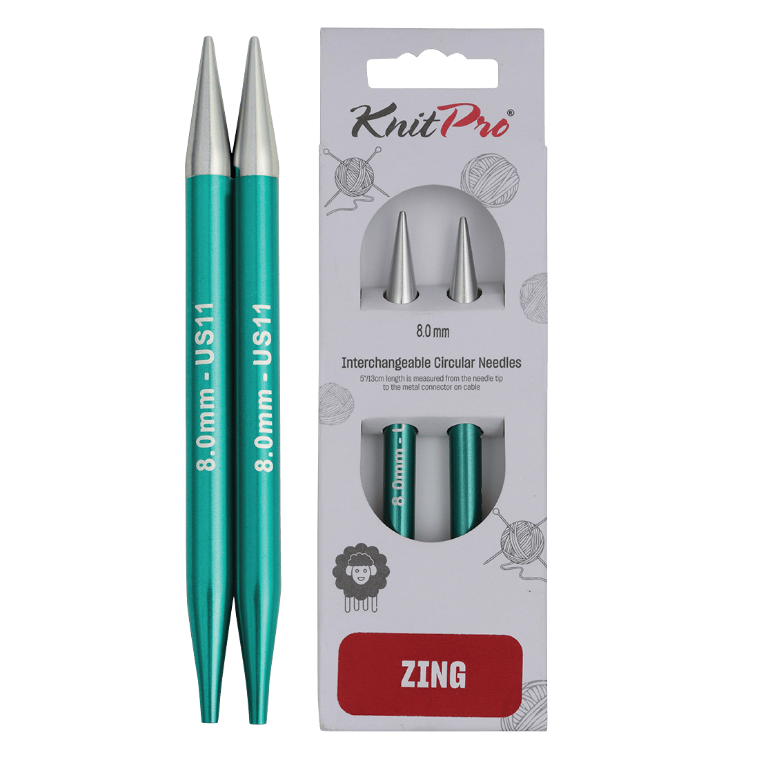 KnitPro Knitting Needles 13cm / 8.0mm KnitPro | Zing | Interchangeable Knitting Needle Tips