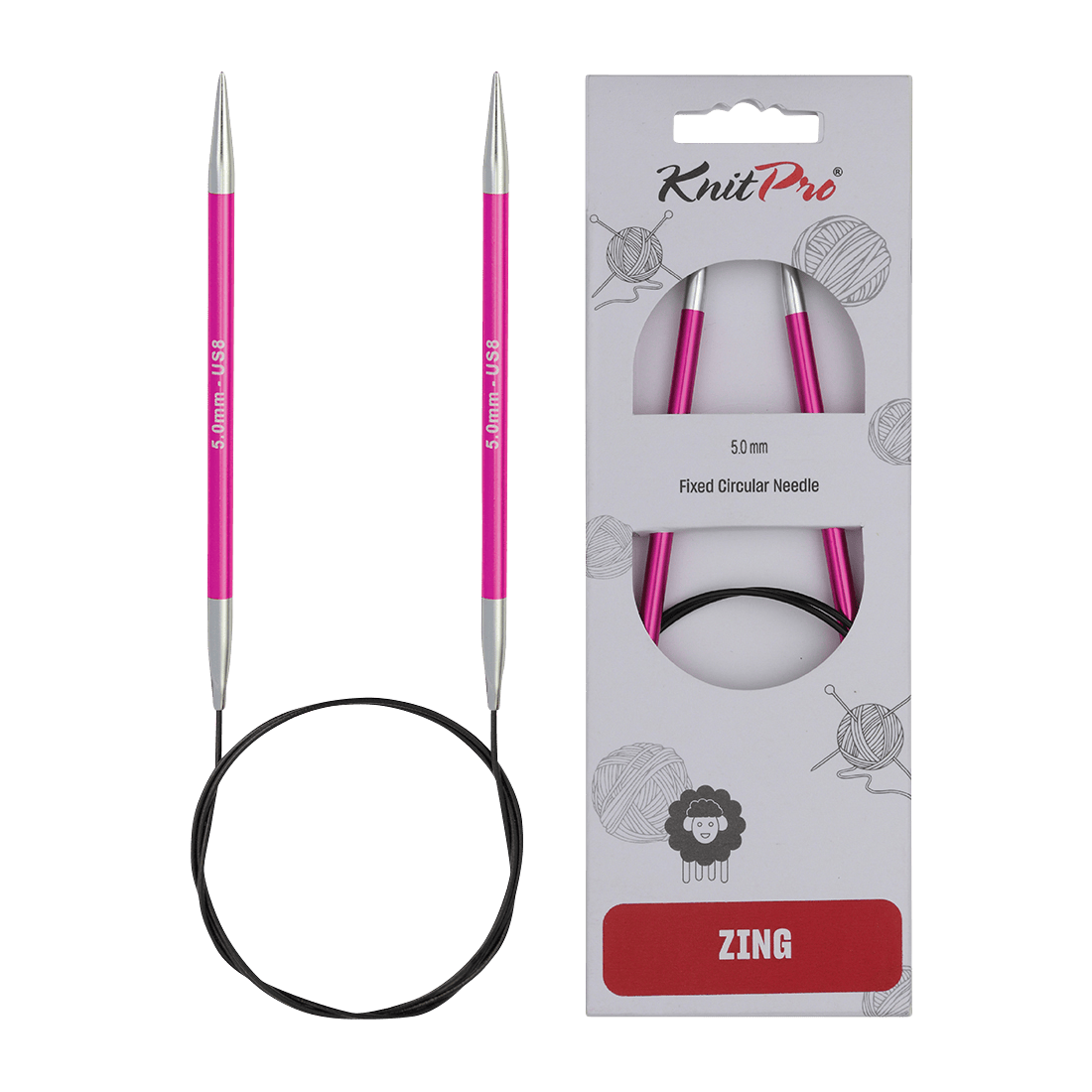 KnitPro Knitting Needles 150cm / 5.0mm KnitPro | Zing | Fixed Circular Knitting Needles