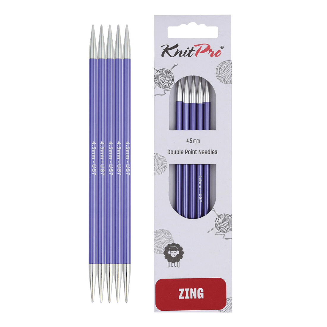 KnitPro Knitting Needles 15cm / 4.5mm KnitPro | Zing | Double Pointed Knitting Needle