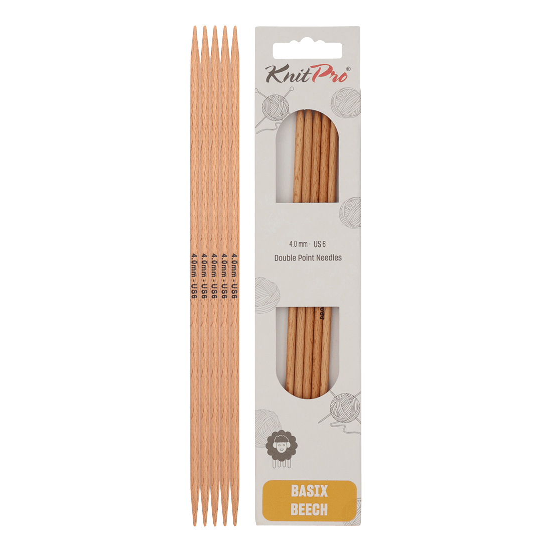 KnitPro Knitting Needles 2.0mm KnitPro | Basix Beech | 20cm Double Pointed Knitting Needles